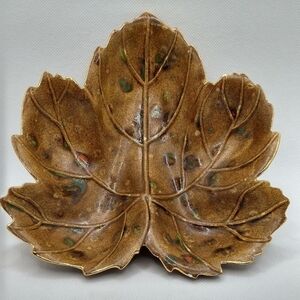 Leaf-Shaped Brown Ceramic Dish
